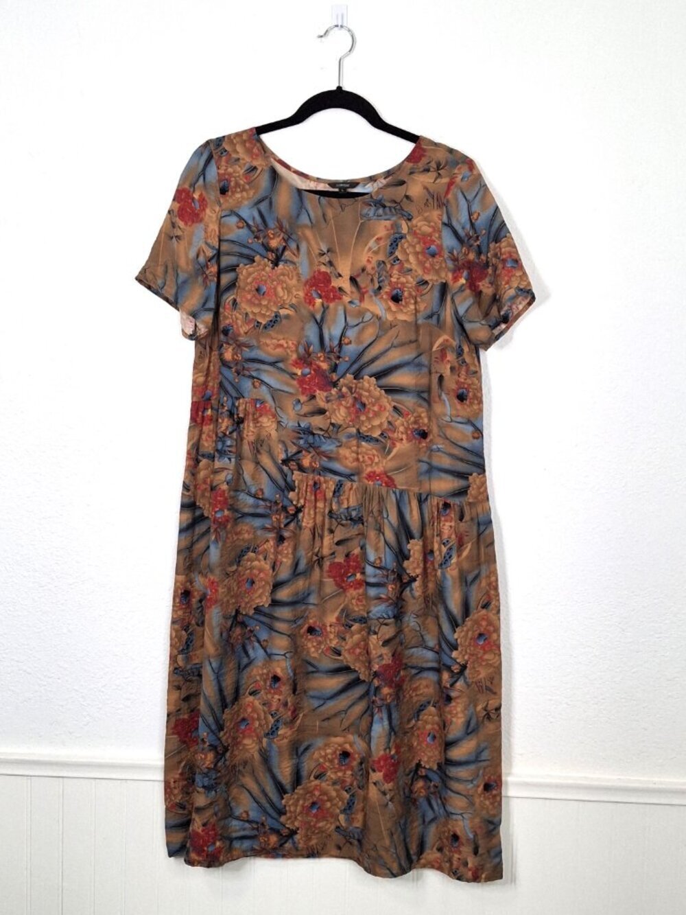 Floryday Floral Midi Dress Sz L Babydoll Mumu Colorful Hawaiian Tropical Resort